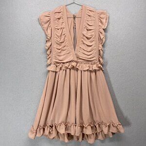Storia Dress Womens Medium Blush Pink Deep V Mini Ruffles Flowy Pretty
